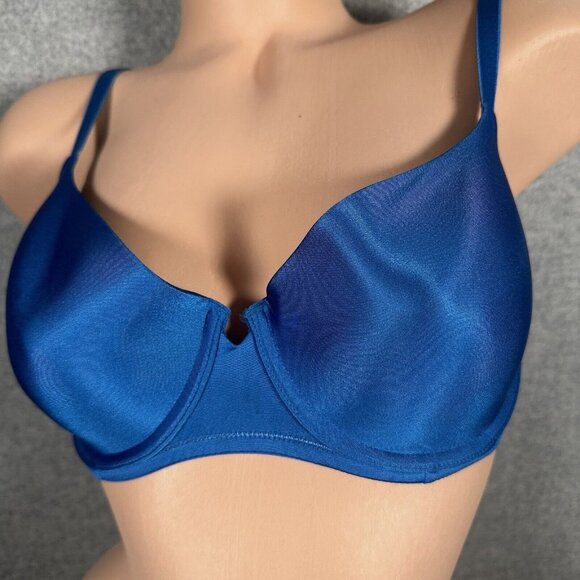 H&M 34D Bra Blue Satin Look Back Closure Adjustable Underwire Smooth Womens - Picture 1 of 12